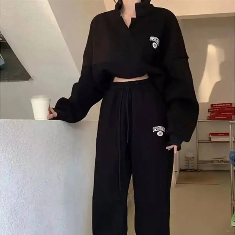 

Женский комплект из двух предметов, весна-осень 2026, женский модный свободный спортивный комплект INS, утолщенная толстовка с капюшоном Street Vibe, комплект из 2 предметов