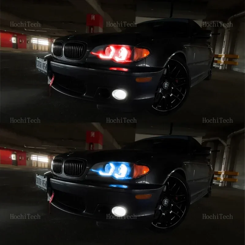 For BMW E46 Coupe Cabrio Convertible Facelift 2004-2006 RGB Colorful Angel Eyes Ring Led M4 Style APP Control Headlight DRL view 6