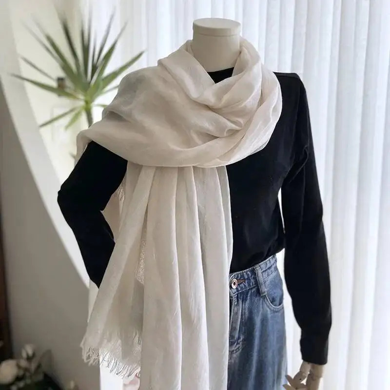 UMI MAO  Solid Color Scarf Female Summer Sun Protection Medium Length Gauze Japanese Korean Beach Scarves Tourism Shawl