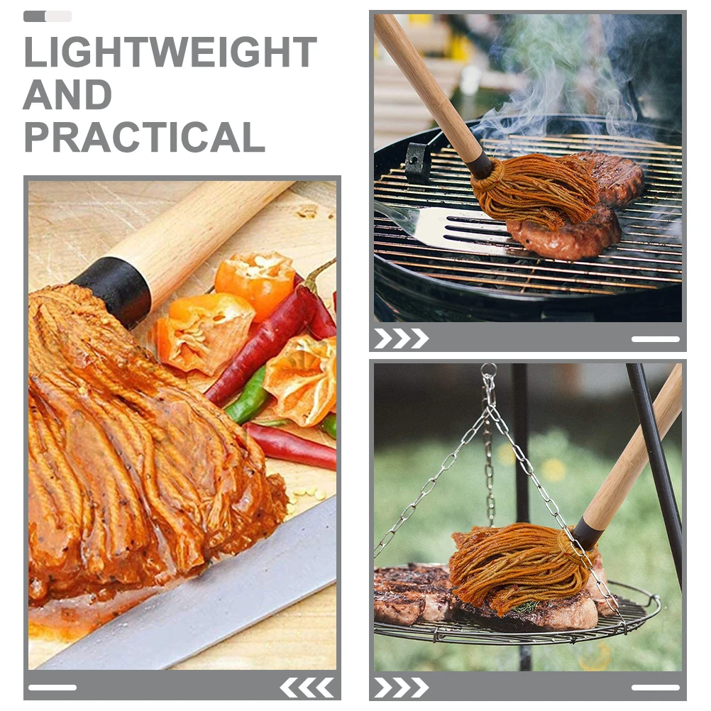 

1 set 1 BBQ Basting Mop Set Large Size Wooden H Oil Brush Tool Grill Sauce Marinate Smoking Ribs Chicken Pork Storage Hook
