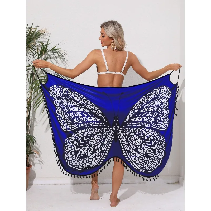Clothes Dust Cover Butterfly Printed Camisole Sunscreen Cover Up Beach Shawl Swimsuit Outer Wear