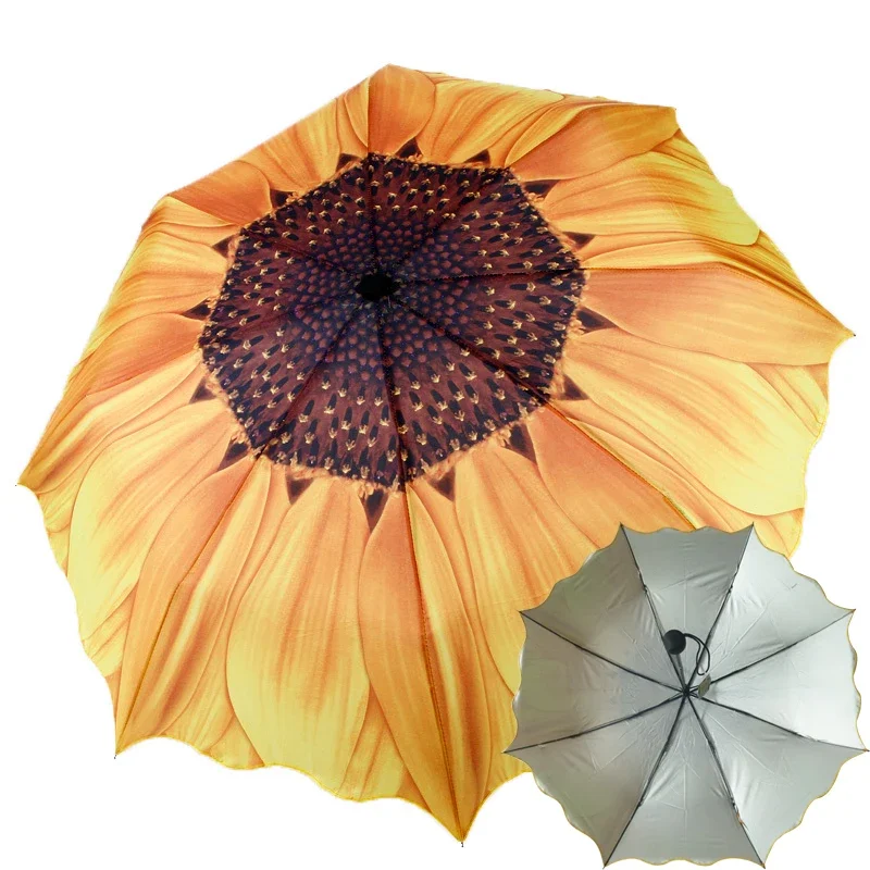 Rain Umbrella Folding Sunflower Umbrella Creative Silver Glue Sun Protection UV Protection Sunshade Ultra Light Umbrella