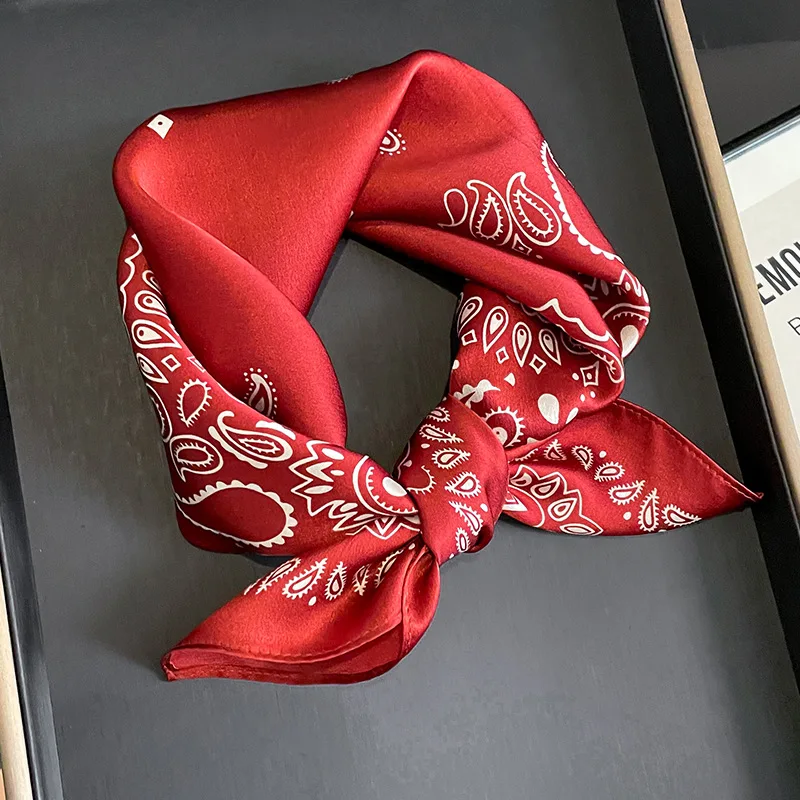 Women 100% Mulberry Real Silk Scarf 53cm Hijab Luxury Kerchief Spring Autumn Neckerchief Brand Stripped Design Handbag Decorate