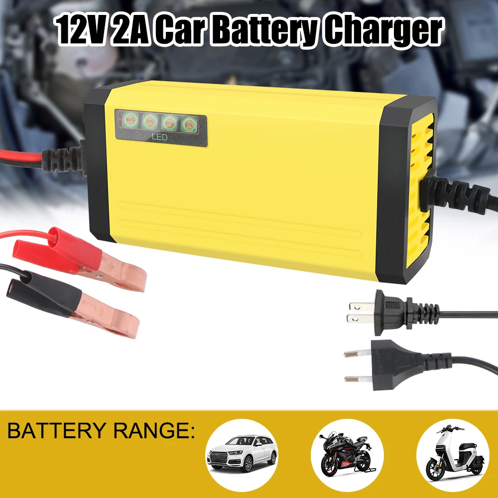 Chargeur de réparation d'impulsions de puissance 220V, chargeur de batterie de voiture 12V 2A, affichage LED, chargeur de batterie de Moto et de camion, batterie au plomb sèche et humide