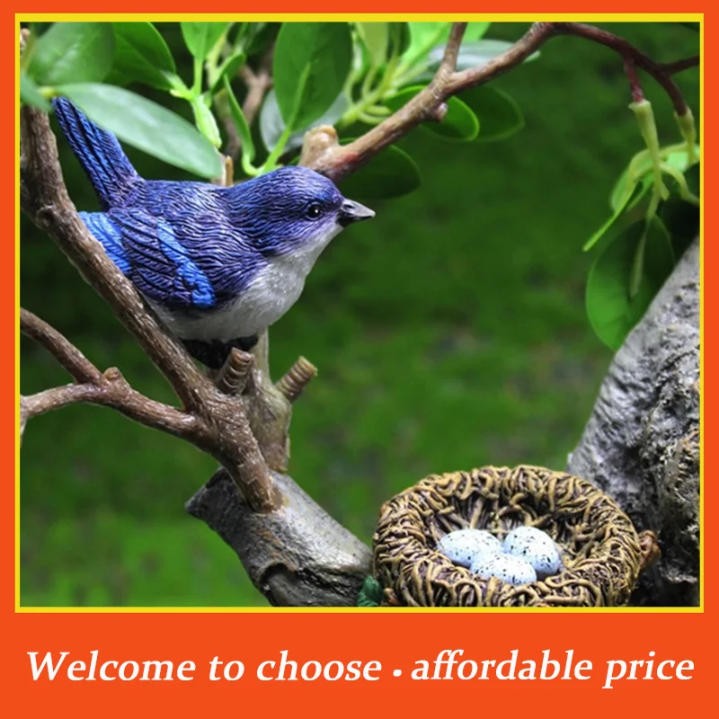 PI Birdie Figurines Gardening Ornaments 4Pcs/Set Bird's Nest Bird Eggs Landscape Mini Bonsai Simulation Model Dollhouse Decor