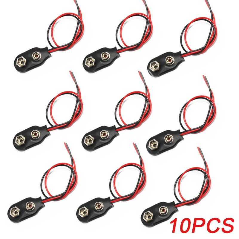 10/5pcs  9 Volt Battery Clip Connector Battery Holder 9V Battery Clips Black Red 2Wired Cable Connection Connector Buckle