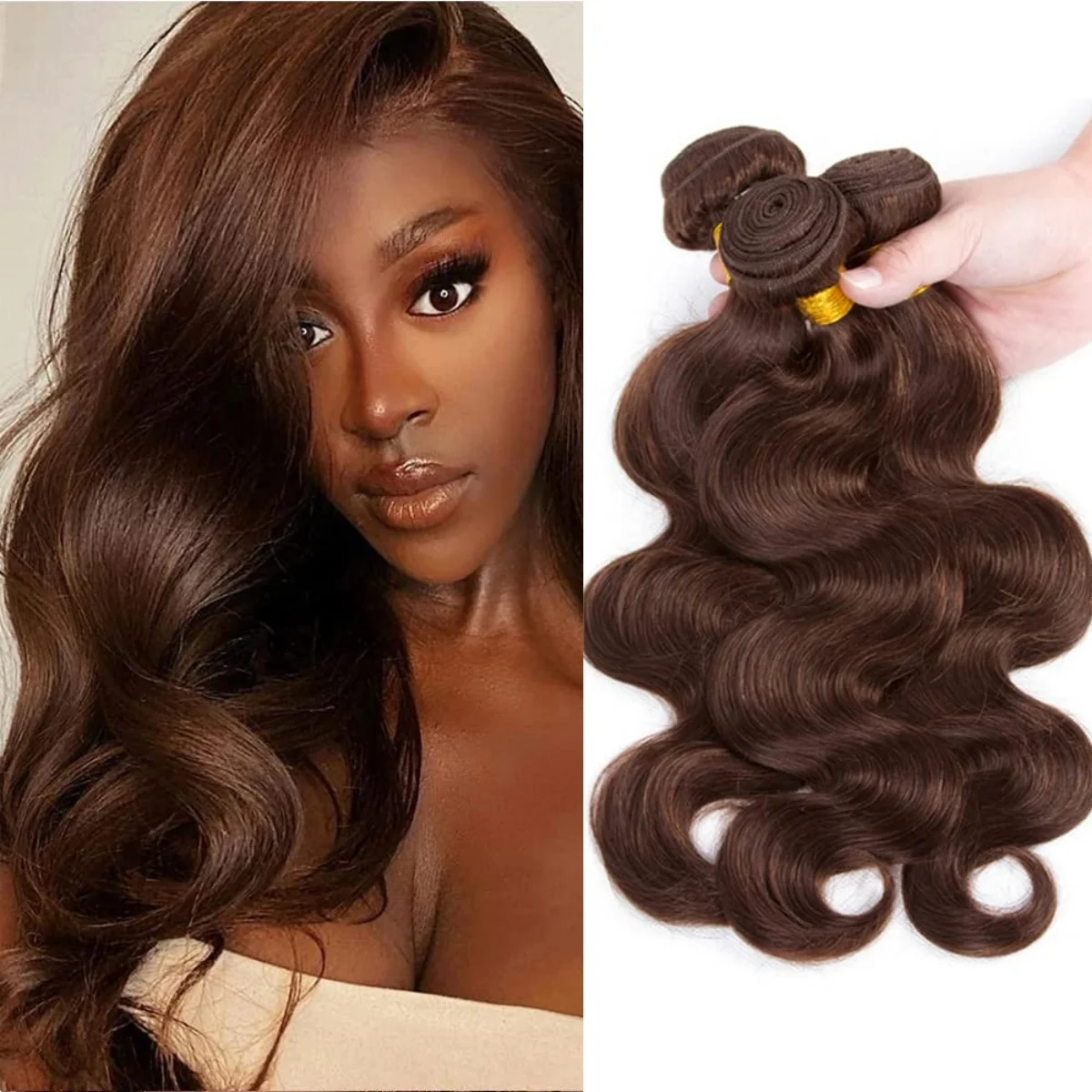 #4 Body Wave Human Hair Bundles Chocolate Brown Human Hair Weaving Curly Bundles Human Hair Colored Hair Extensions For Women