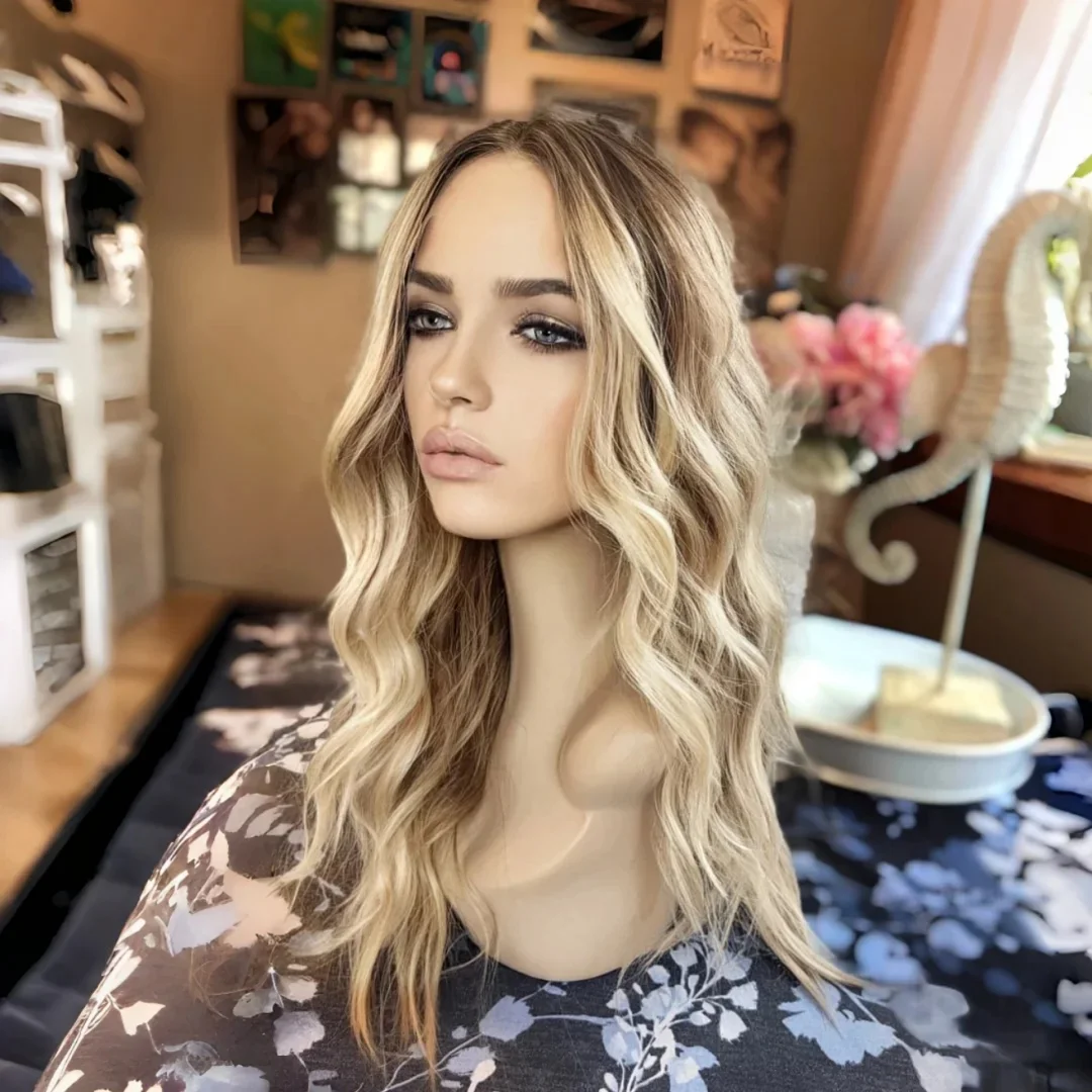 Highlight Blond 18Inch Natural HD Lace Wig Wave with Bangs for Women Pre-Plucked Transparent Lace Frontal Versatile Hair Wig