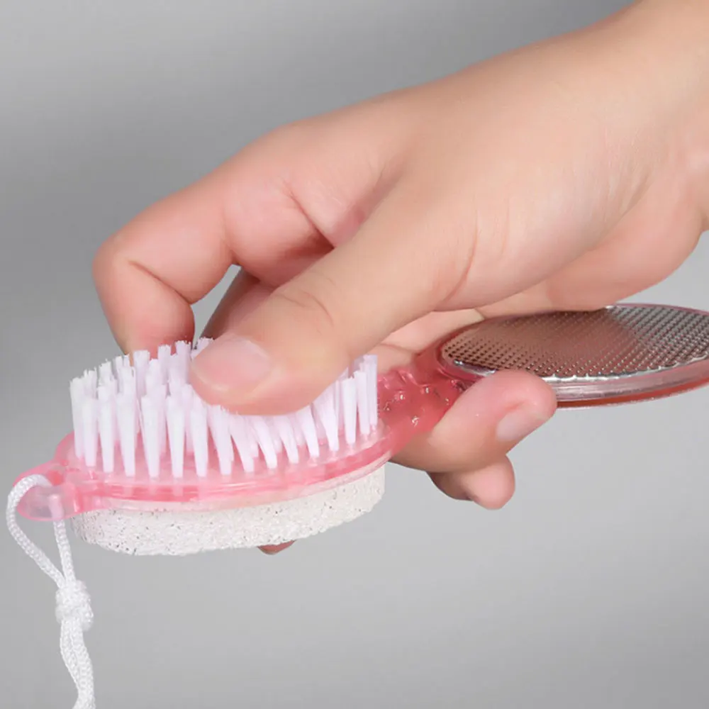 4 In 1 Pumice Stone Foot Brush Scrubber With Handle Feet Exfoliating Dead Skin Remover Massage Brush Pedicure Tool Unisex