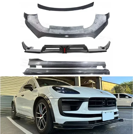 For Porsche Macan S T GTS 2022 2023 2024 Real Carbon Fiber Bumper Front Lip Rear Trunk Diffuser Spoiler Side Skirt Body Kit