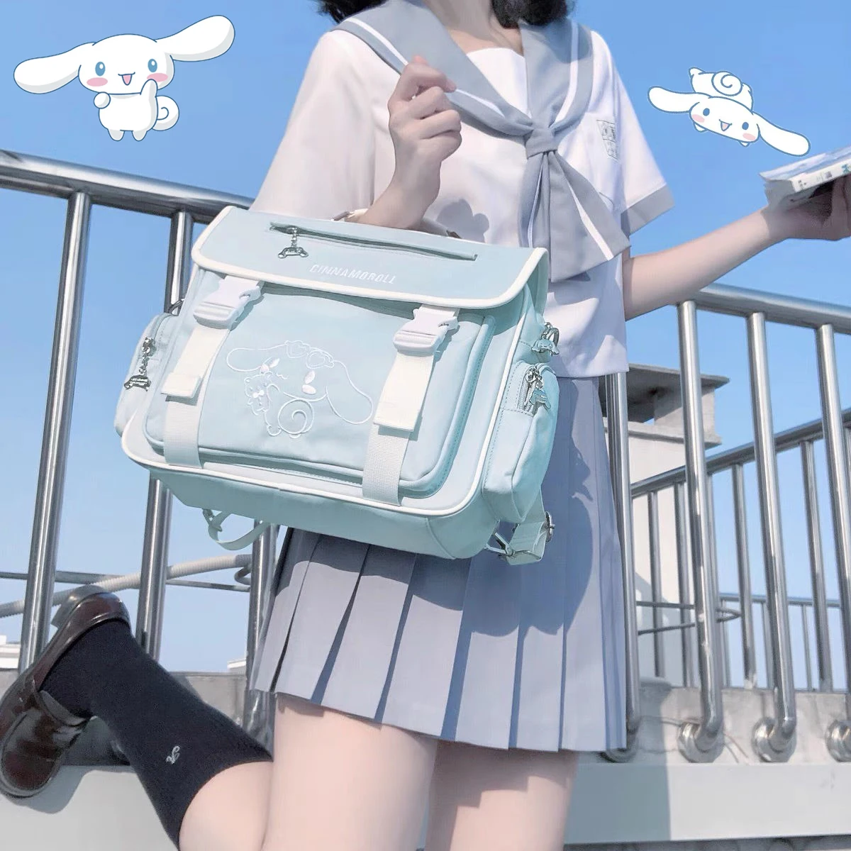 

Sanrios Cinnamoroll Anime Cartoon Backpack JK Lolita Handheld Uniform Bag Shoulder Messenger Bag Teenage Casual Travel Bookbag