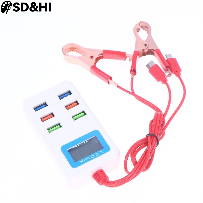 1Pcs Universal 6USB With LCD Clip 12-24V Charger Multifunctional Clamp Charger For Mobile Phone Quick Charge DIY Accessories