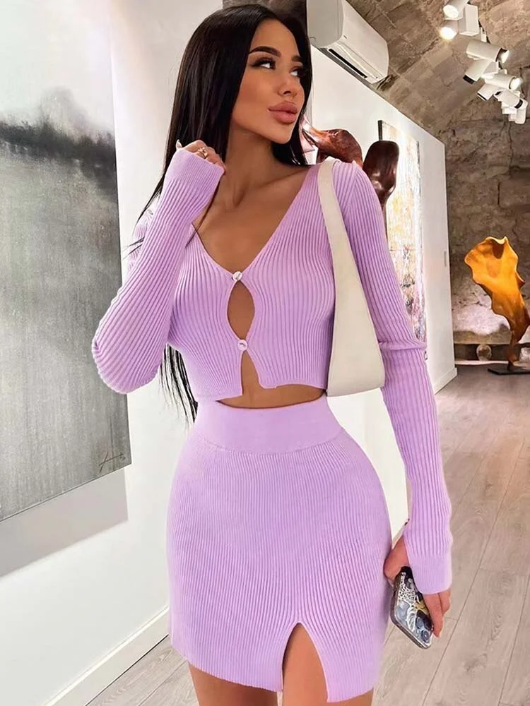 Sibybo 2022 Summer Two Piece Set Y2K Skirt Outfits Women Sexy V-neck Tops High Waist Skirts Elegant Femme Office Suit Dress