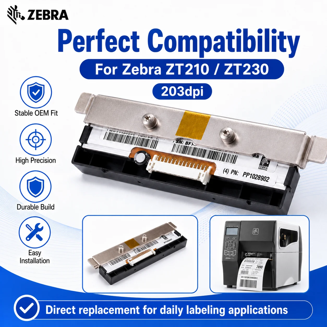 Free shipping new original zebra ZT210/ZT230 200dpi printer print head 203 point resolution P1037974-010 print head