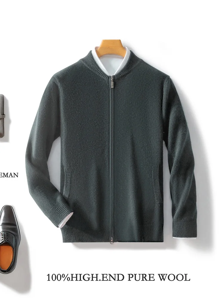 Men's Cashmere Sweater Zipper Cardigan Autumn Winter 100% Merino Wool Knitwear Thick Soft Warm Smart Casual Sweater Coat Tops