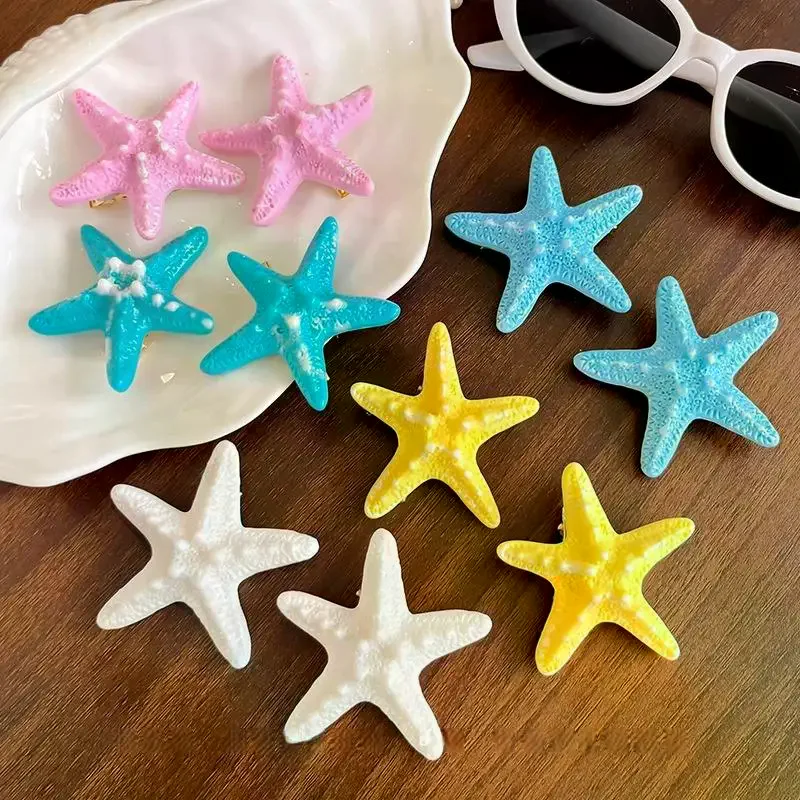4Pcs Resin Sea Star Hair Pins Cute Starfish Hair Clip Women Duckbill Hair Clips Girls Summer Beach Vacation Photograph Headwear