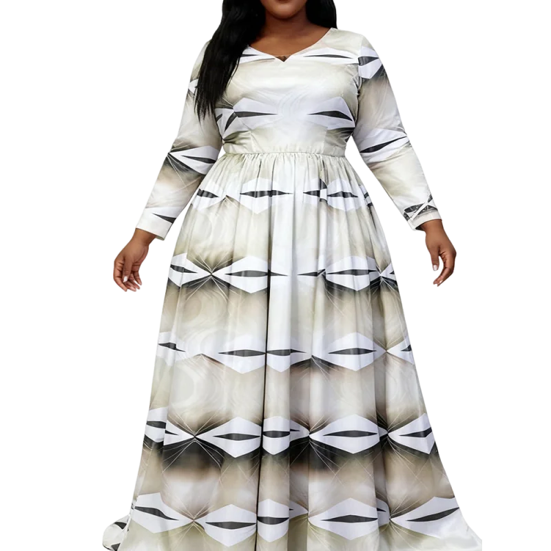 African-style Bazan printed dress, elegant classic adult attire essential for seasonal celebrations