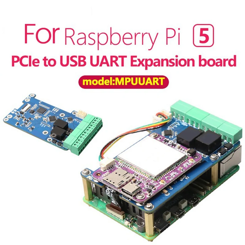 MPUUART For Rpi 5 Pcie To USB UART HAT+Case For Raspberry Pi 5 RS485 ISO RS232 USB2.0 4G LTE Module