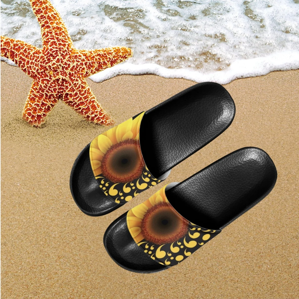 Fashion Anti-slip Ladies Slippers Sunflower Pattern Retro Sandals Women Breathable Home Indoor Lightweight Flat Shoes 2023