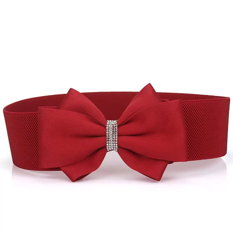 6CM X 65CM White Women Belt Factory Cotton Direct Bow Waist Seal All match Dress Down Jacket Elastic Black Crystal Fashion Skirt