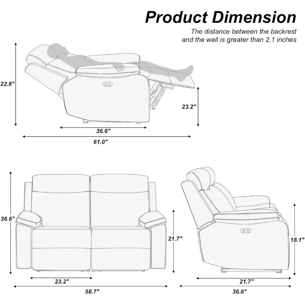 Large Power Loveseat Recliner for Adults. Home Theater Recliner Sofa Seating, Comfy Reclining Loveseat Couch for Living Room