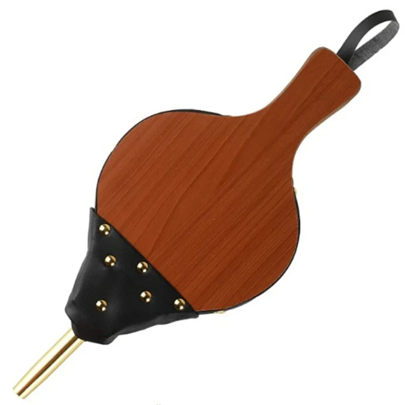Chinese Manual Hair Dryer for BBQ Picnic Blower Anti-Rust Heat Resistant Nozzle Durable PU Leather, Natural Wood, Strong Airflow