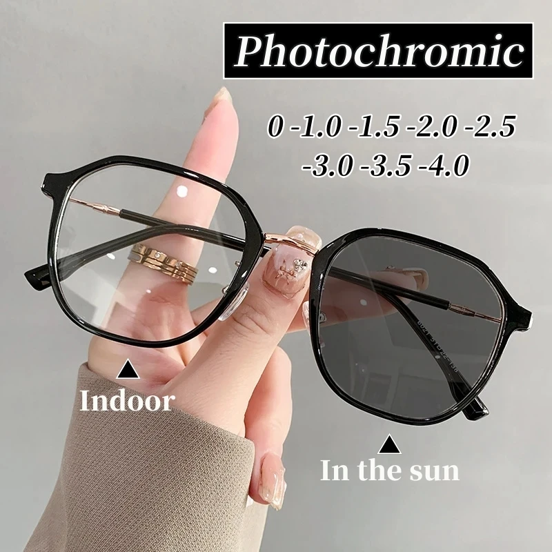 

Luxury Women Photochromic Myopia Glasses Fashion Trendy Minus Diopter Eyeglasses Outdoor Color Changing Sunglasses Prescription