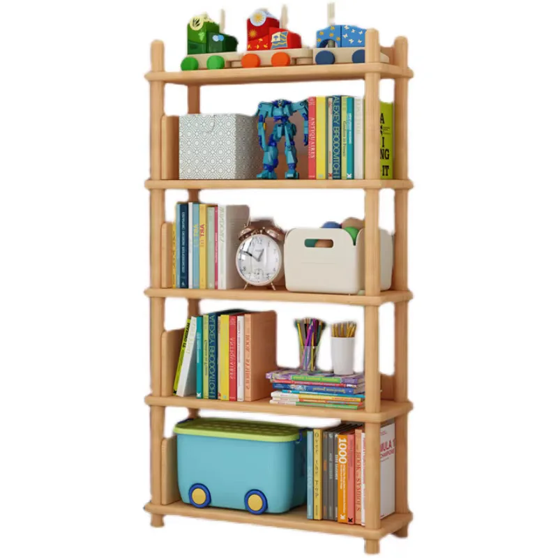 

Simple solid wood floor, storage shelves, log bookshelves, small apartment study multi-layer bookcase