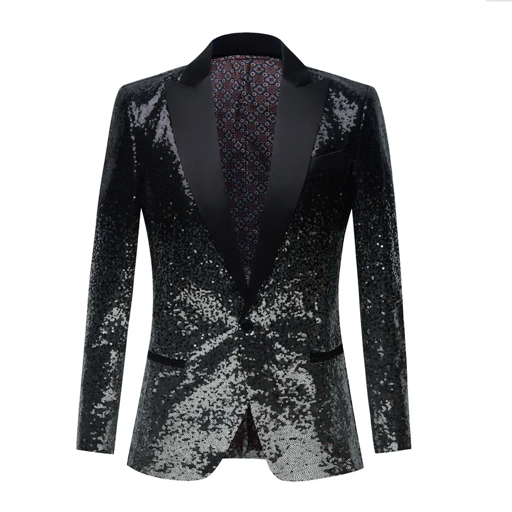 HOO 2024 Men\'s Gradient Sequin Color Matching Casual blazer  New Performance Host MC Dress