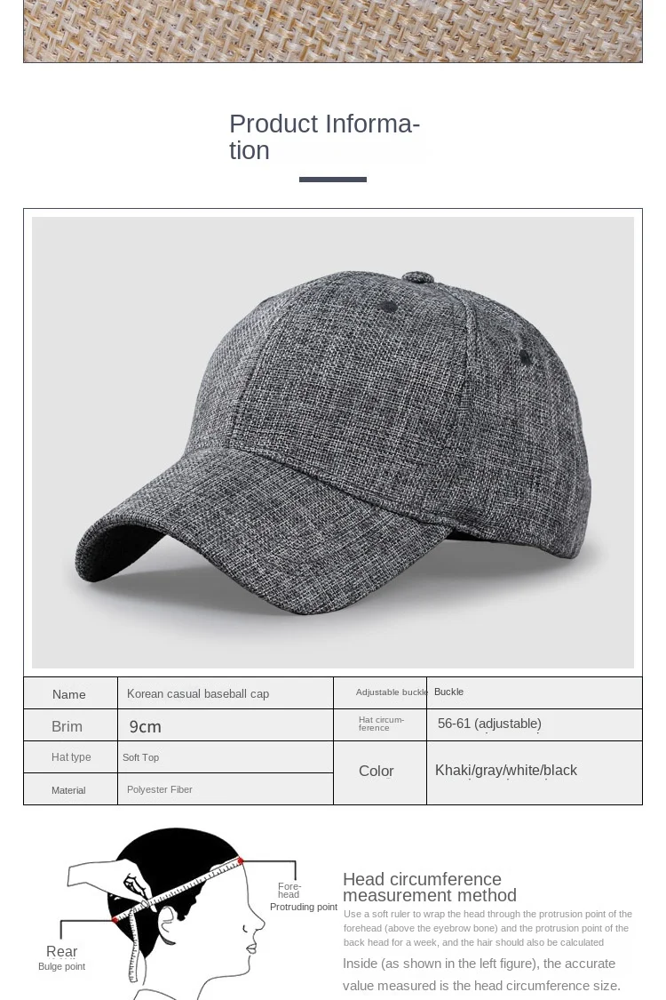 Overs ize xxl Faux Leinen Männer Frauen Baseball kappe atmungsaktiv gewebte große Papa Hut strukturierte Sport kappe für großen Kopf 56-59cm 60-65cm – Detail 2
