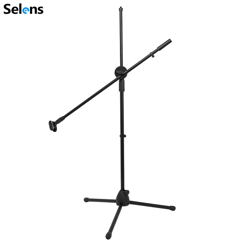 Selens Adjustable Swing Boom Floor Microphone Stand Holder Durable Metal Mic Stage Tripod For Live Streaming Vlog/Music/Speech