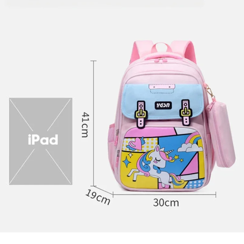 Fashionable Cartoon Elementary School Bookbags para crianças, grande capacidade, vários compartimentos e mochila lápis