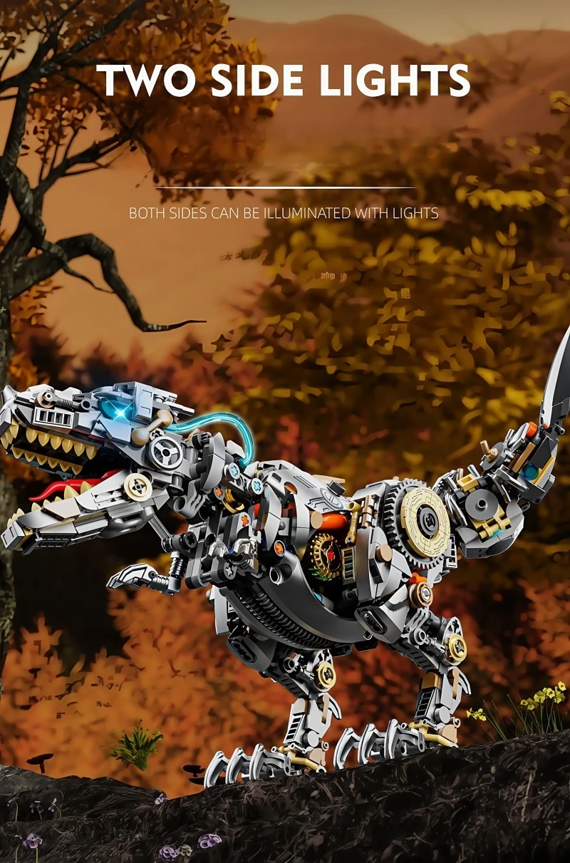 STEM Kreative Jurassic Mechanische Dinosaurier Bausteine Ziegel Tyrannosaurus Rex Tier mit Licht Modell Montage Spielzeug Kind Geschenk – Detail 6
