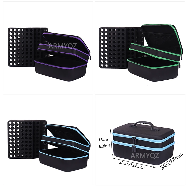 

Коробка для хранения эфирных масел и алмазной мозаики на 3 уровнях, 180 ячеек - 3 цвета: фиолетовый/синий/зеленый, сумка для хранения (без флаконов)