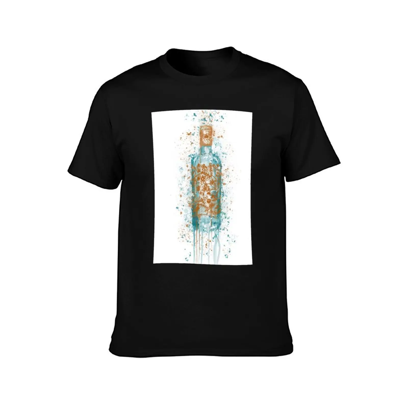 Silent Pool Gin Bottle Splatter Print T-Shirt, Summer Casual Cotton Tee, Oversized Streetwear Tops, Vintage Graphic Print