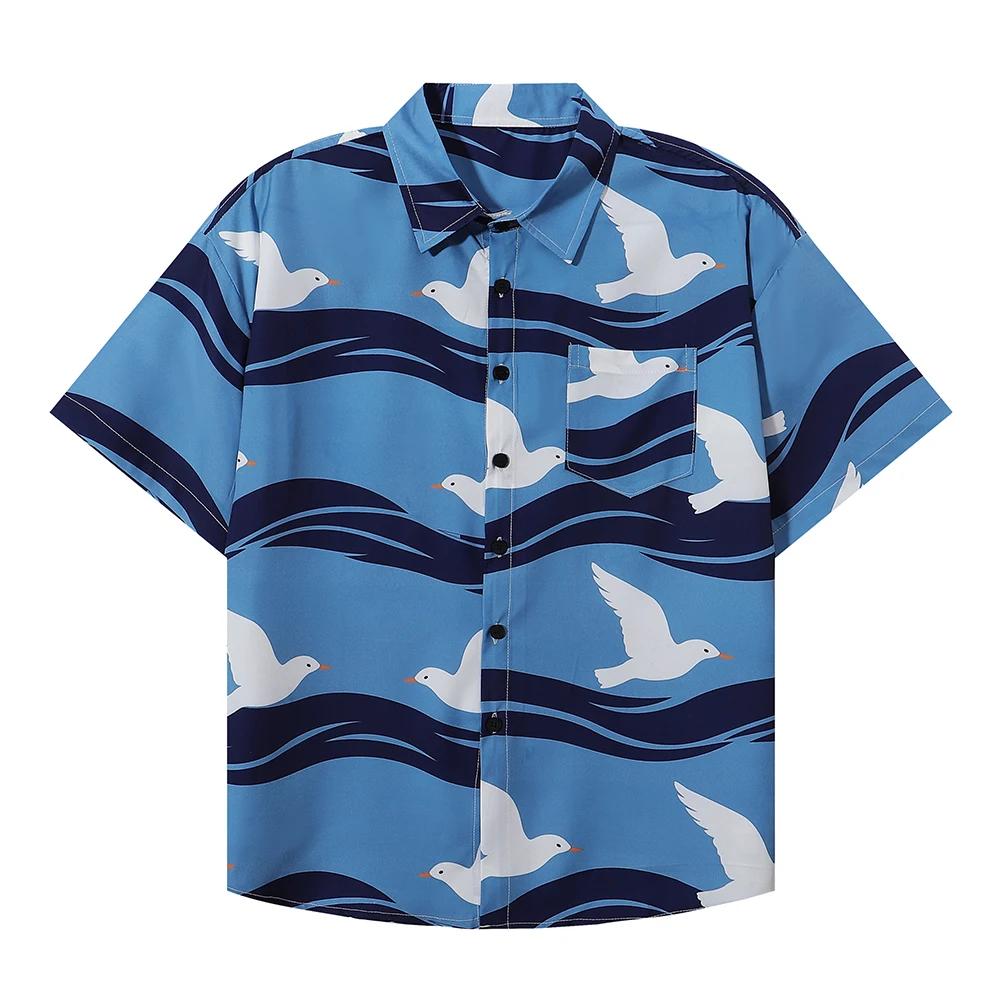 

Pigeon Printed Shirt Hawaiian Summer Shirts For Man Short Sleeve Y2k Korean Popular Designer Clothes Men Clothing Oversized Tops