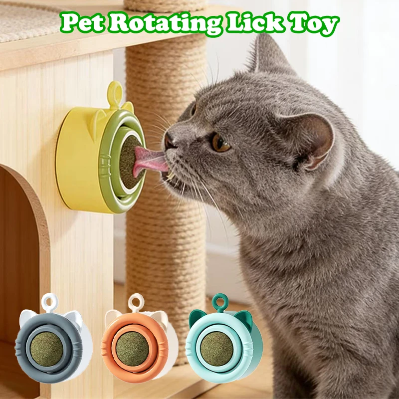 

360° Dustproof Pet Rotating Lick Toy –with Replaceable Mint Ball Wall/Table/Window Mountable, Teeth Grinding & Cleaning,