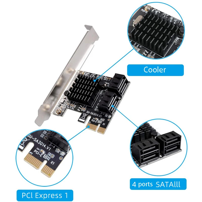 PCIE to SATA3.0 Expand Card 4 Ports SATA 3.0 to PCIE 1X 4X 8X 16X Converter Computer PC HDD SDD Storage Extend Adapters