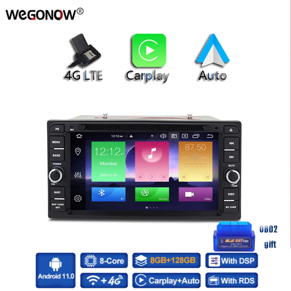 

Carplay DSP 4G LTE IPS Android11 8G + 128G автомобильный DVD-плеер Wifi GPS-карта Радио BT 5,0 для Toyota Corolla Vitz Echo VIOS HILUX Terios