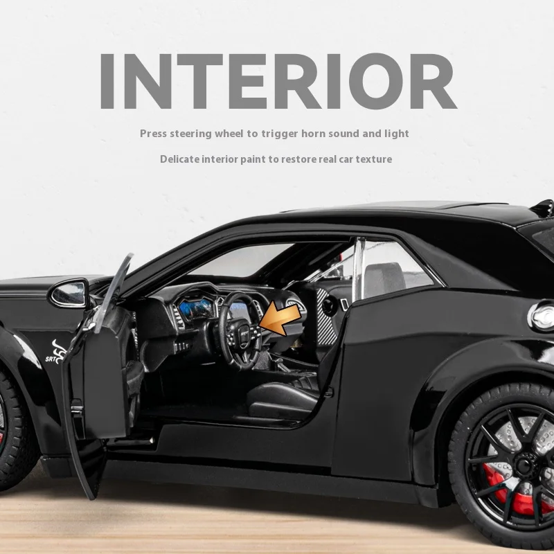 Model samochodu sportowego Hellcat w skali 1/24, odlewany ciśnieniowo ze stopu, symulacja dźwięku i światła, kolekcja do ciągnięcia dla chłopców, zabawki, prezenty urodzinowe i świąteczne.