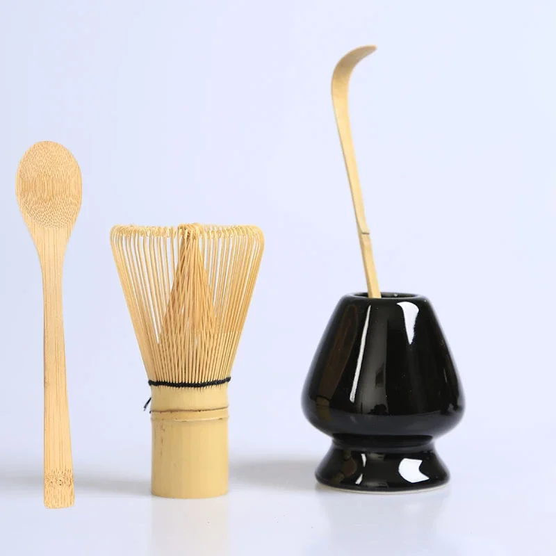 

4Pcs Bamboo Tea Brewing Tea Spoon Matcha Whisk Tea Chasen Holder Set Ceramic Matcha Stand Bowl Handmade Tea Making Tools