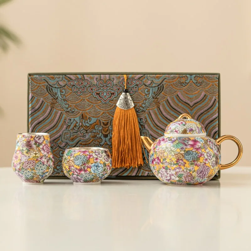 

Wanhua Fulu Teapot Tea Cup Hand Gift 999 Gilded Silver Tea Set Gift Box Mid Autumn Festival Gift For Elders And Leaders
