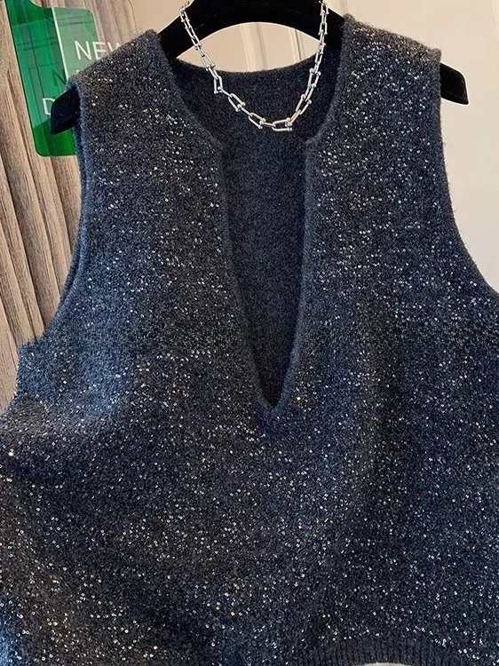 

Extra Large 2300 Pou Design Sensation Ultra Beautiful Sequin Knitted Vest ex Autumn Winter New Sle Svel Trendy