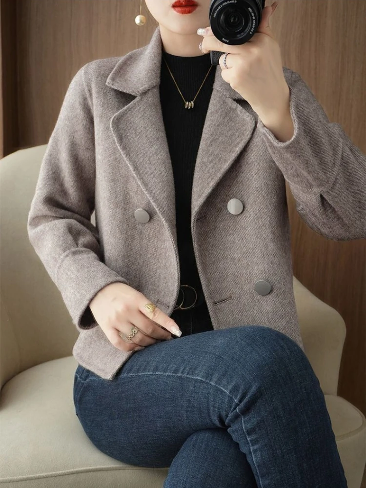 2026 Autumn Winter New Chinese Style Double Faced Wool Short Blazer Women Petite Elegant Long Sleeve Jacket