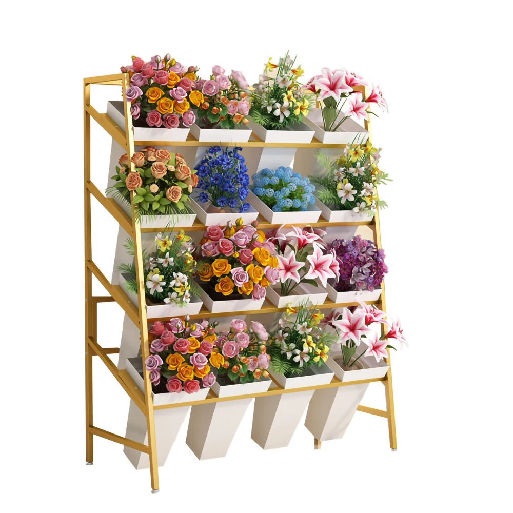 Custom Design Black Gold Indoor Outdoor Iron Gold Carton Rack Galvanized Artificial Floor Strong Flower Stand Display Stand