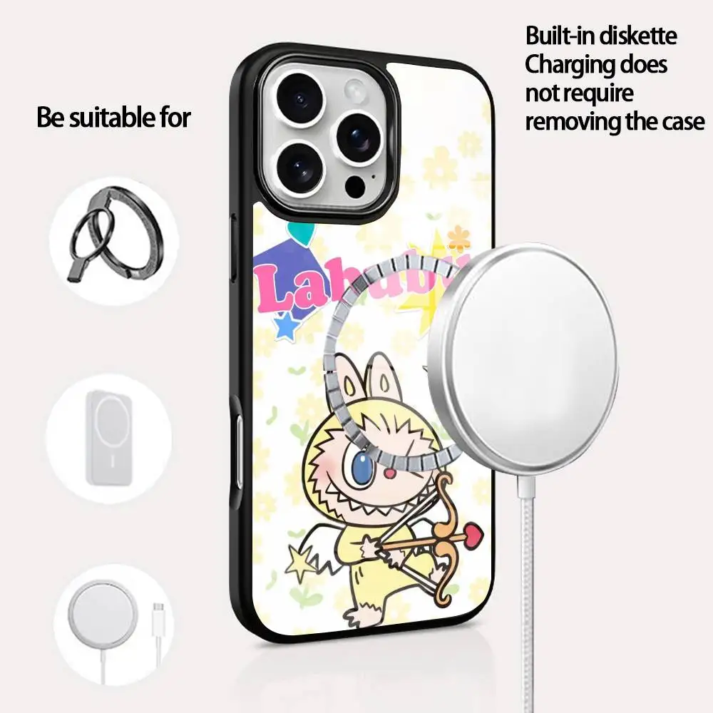 

L-La-bubuES Cute Phone Case For IPhone 16 15 14 13 12 11 Pro Max Plus Mini Magsafe Mirror Wireless Magnetic Cover