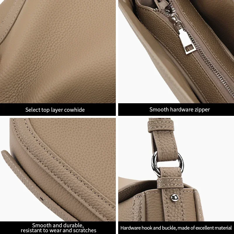 Genuine Cowhide Leather Flap Hobo Shoulder Bag for Women Pebbled Leather Casual Crossbody Bag Luxury Designer Underarm Bags - view 5