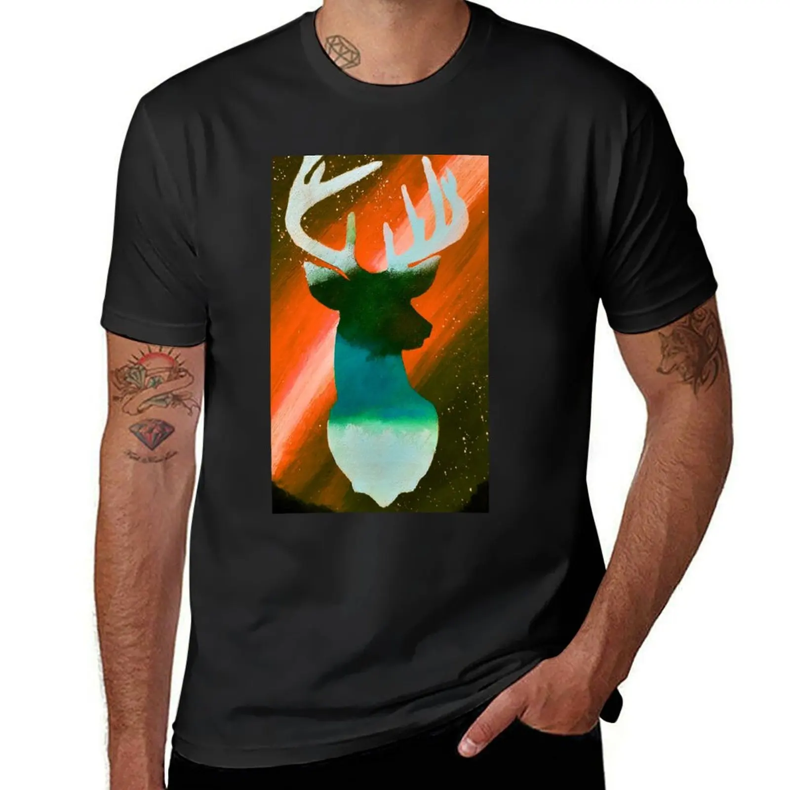 Meteor Shower Stag Deer T-shirt summer top sports fans aesthetic clothes t shirt men