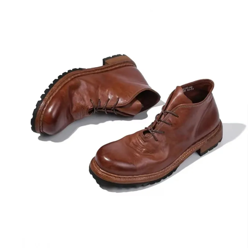 

Men's Horsehide Chelsea Boots Goodyear Genuine Leather Motorcycle Short Workwear Shoes for Autumn Winter Outdoor