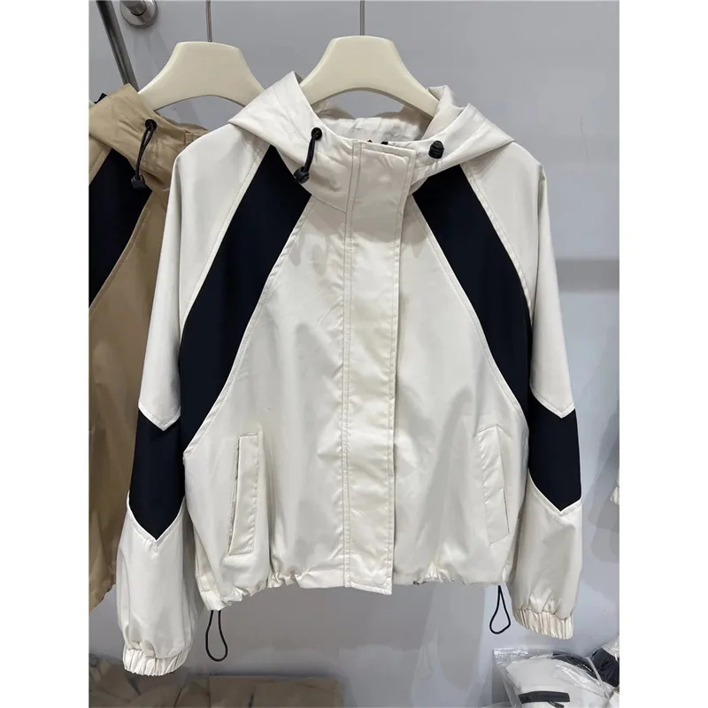 

Design sense Women Zipper Long Sleeves Baseball Jacket 2024 Ladies Color Blocking Stormtrooper Coat Autumn Female Hooded Outwear